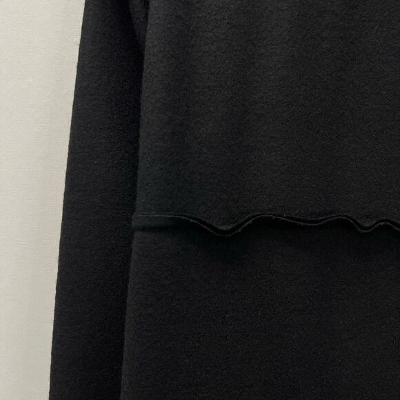 Samuji Women’s Medium Black 100% Wool Crewneck Pullover Sweater Ruffled - Picture 4 of 9